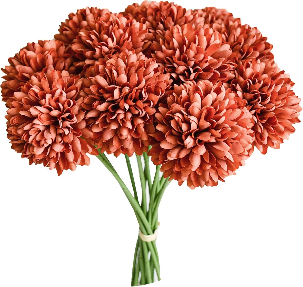 Burnt Orange Chrysanthemum 12 Pcs Artificial Mums Flowers UV Resistant Silk Fall Table Centerpiece Porch Patio Wedding Home Decor 11.8 Inch Stems